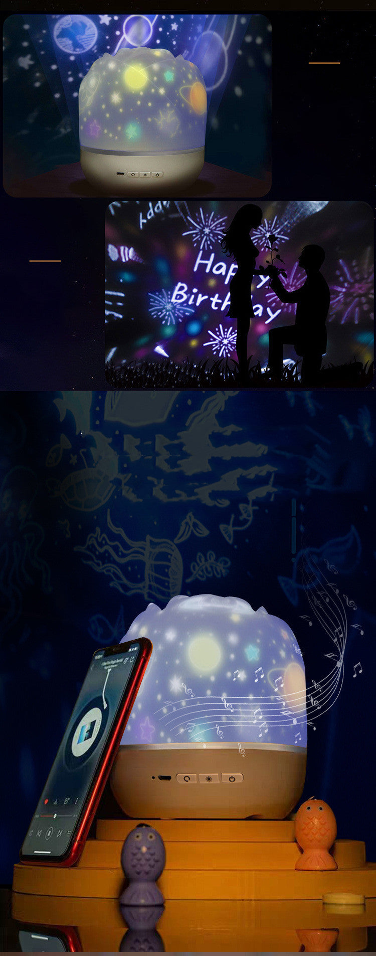 Muziek Projector Nacht Licht met BT Speaker Oplaadbare Universum Sterrenhemel Rotate LED Lamp Kleurrijke knipperende Ster