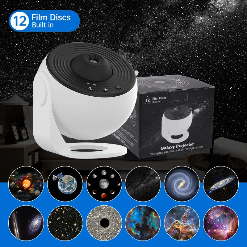 Planetarium Sterrenprojector melkweg plafondprojector nachtlampje voor kinderen sterrenhemel realistische projector met 12 filmschijven slaapkamer woonkamer